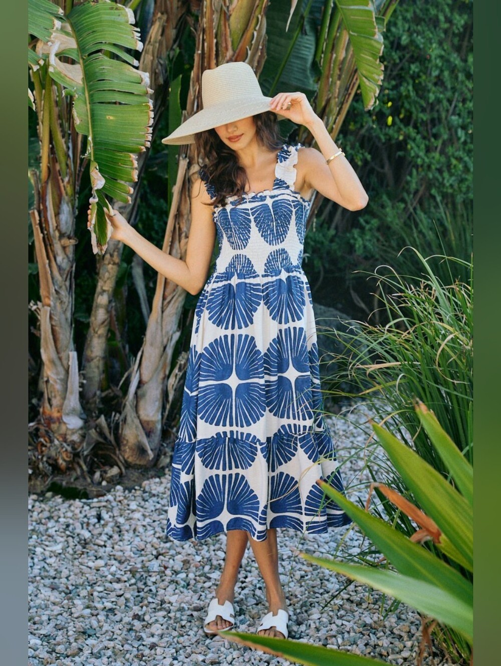 SO ME Abstract Print Smocked Bodice Tiered Lined Midi Dress - Picture 10 of 13